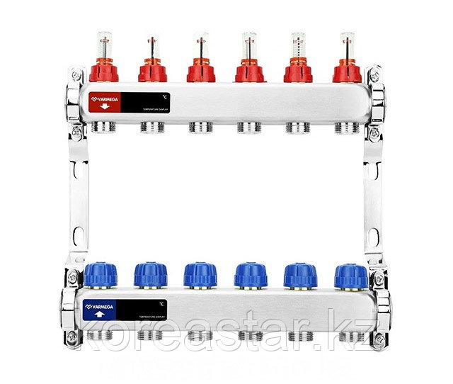 Коллекторная группа VARMEGA 1" 6х3/4"EK с расходомерами и регулирующими клапанами (нержавейка) - фото 1 - id-p107977410