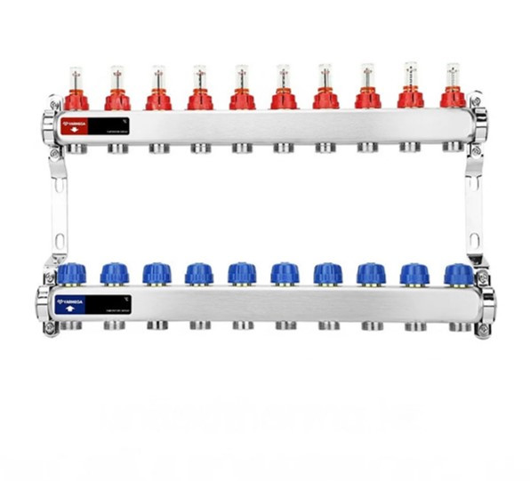 Коллекторная группа VARMEGA 1" 10х3/4"EK с расходомерами и регулирующими клапанами (нержавейка)