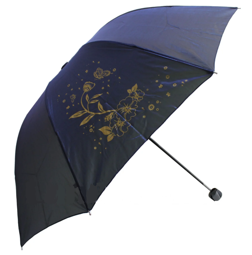 Складной зонт антиветер цветок с бабочкой синий