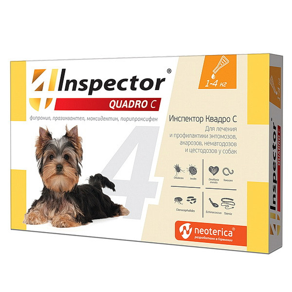 Inspector Quadro Капли от паразитов для собак 1 - 4 кг - фото 1 - id-p112011345