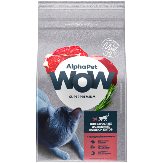 AlphaPet WOW Корм для домашних кошек с говядиной и печенью