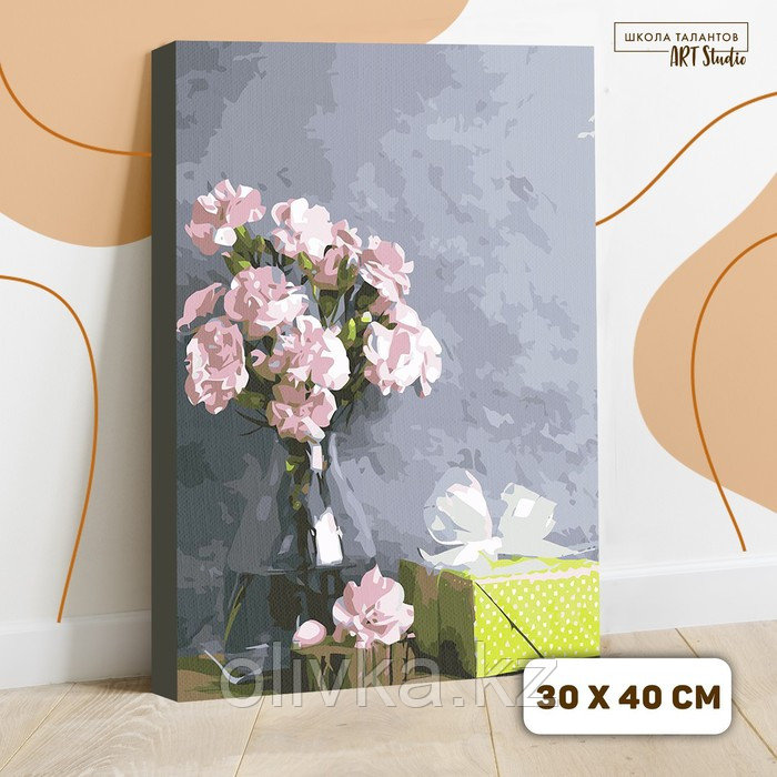 Картина по номерам на холсте с подрамником «Розовые цветы и подарок», 40х30 см - фото 1 - id-p85927068