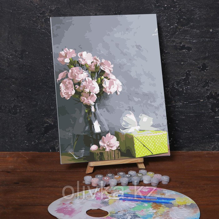 Картина по номерам на холсте с подрамником «Розовые цветы и подарок», 40х30 см - фото 2 - id-p85927068