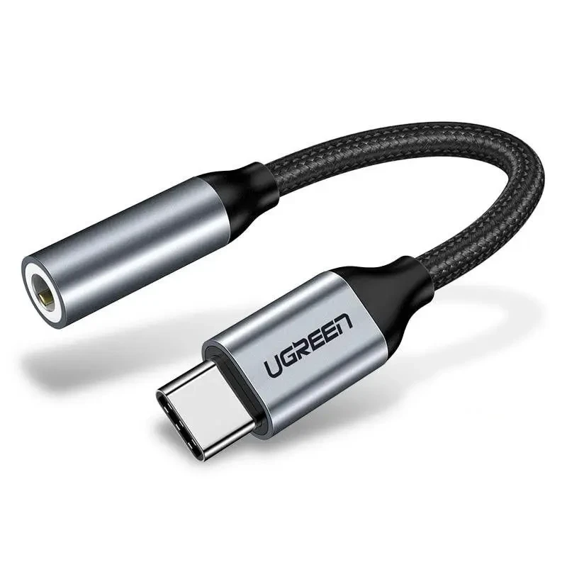 UGREEN 30632 Аудиокабель AV142 USB Type C to 3.5mm Female Cable, 10cm, Gray