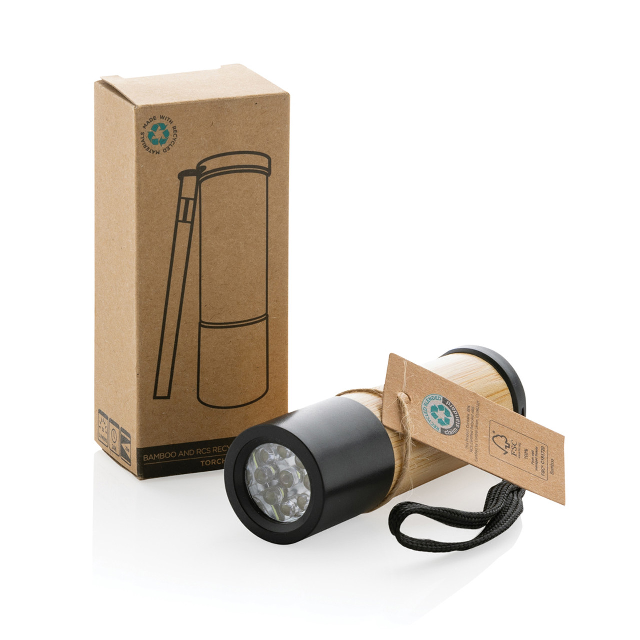 Карманный фонарик из бамбука и переработанного пластика RCS, коричневый; , Длина 3,2 см., ширина 3,2 см., - фото 7 - id-p112016863