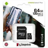 Карта памяти microSD 100MB/s A1 Kingston CANVAS Select Plus с переходником (64Gb U1)