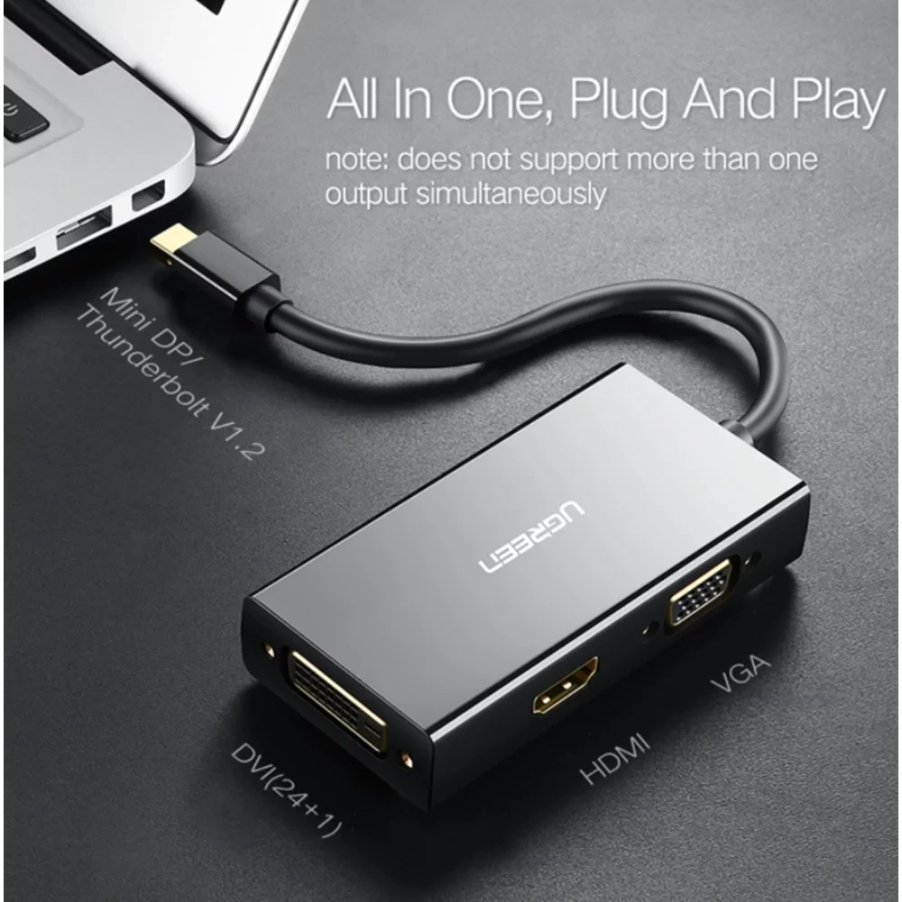 UGREEN 20418 Конвертер сигнала MD114, Mini DP To HDMI/ VGA/ DVI(24+1)