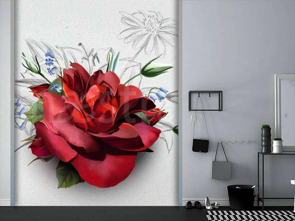 Ярко красная художественная роза на светлом фоне 10-321 - фото 1 - id-p111668168