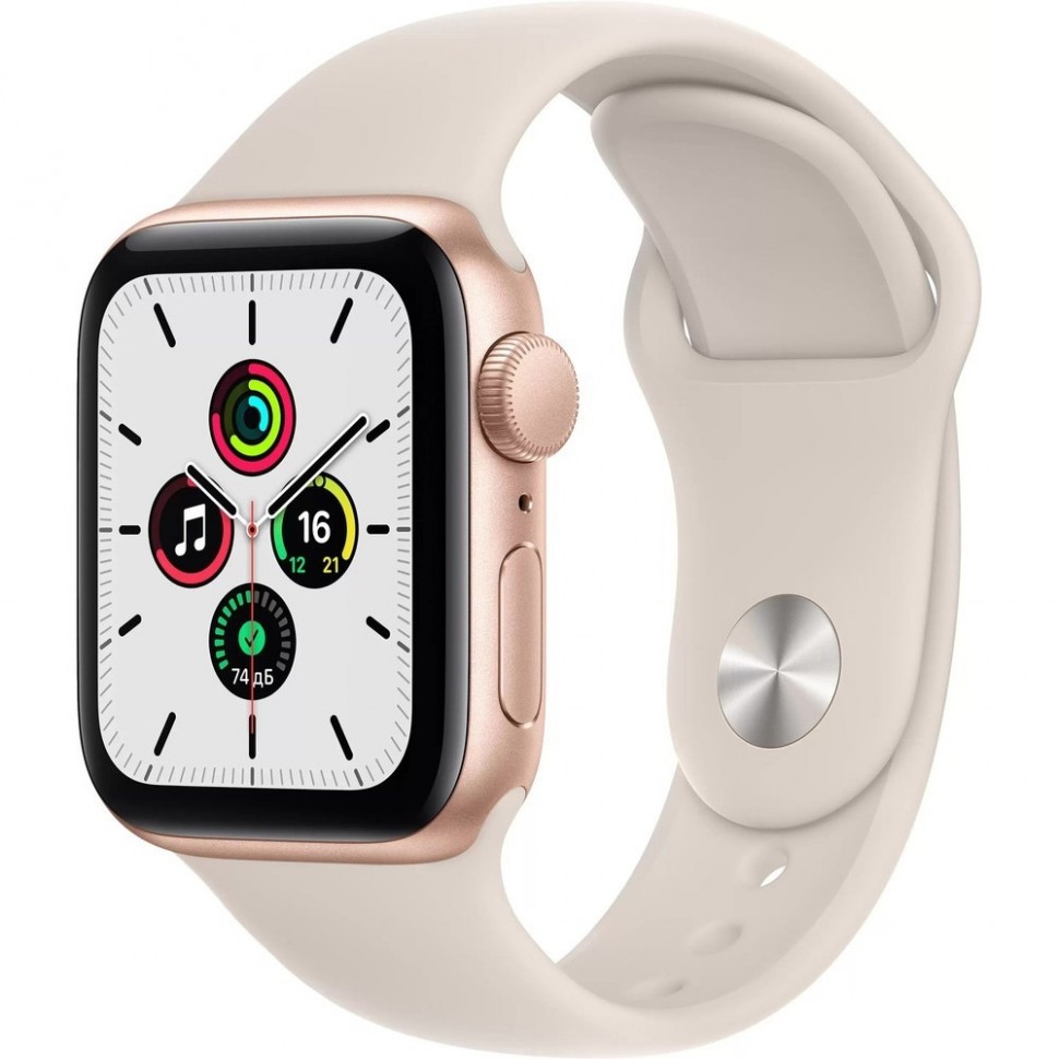 Apple Watch SE (2021) GPS 44mm Gold Aluminum Case with Starlight Sport Band - фото 1 - id-p112050962