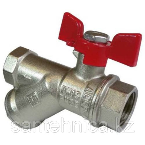 Кран шаровой с фильтром 1/2 "М/М" бабочка никель VALFEX PREMIUM, фото 1
