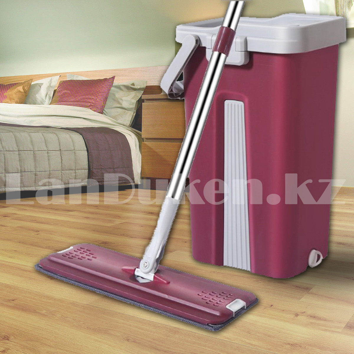 Набор ведро со шваброй с отжимом 12 литров бордовый, фото 1