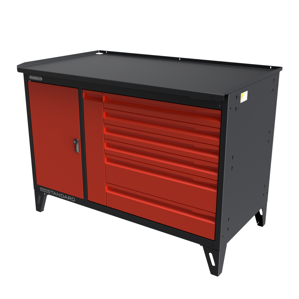 Верстак слесарный 2-х тумбовый, 7 ящиков /PowerMechanics-SW2000010RDR/, фото 1