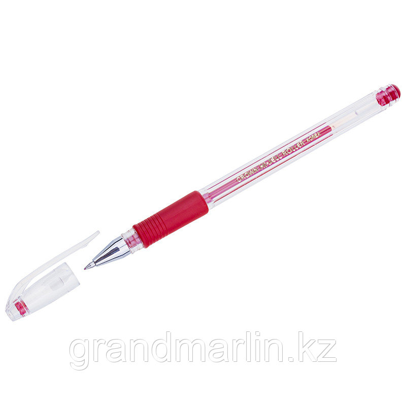 Ручка гелевая Crown "Hi-Jell Grip" 0,5мм, с резиновым упором для пальцев, красная