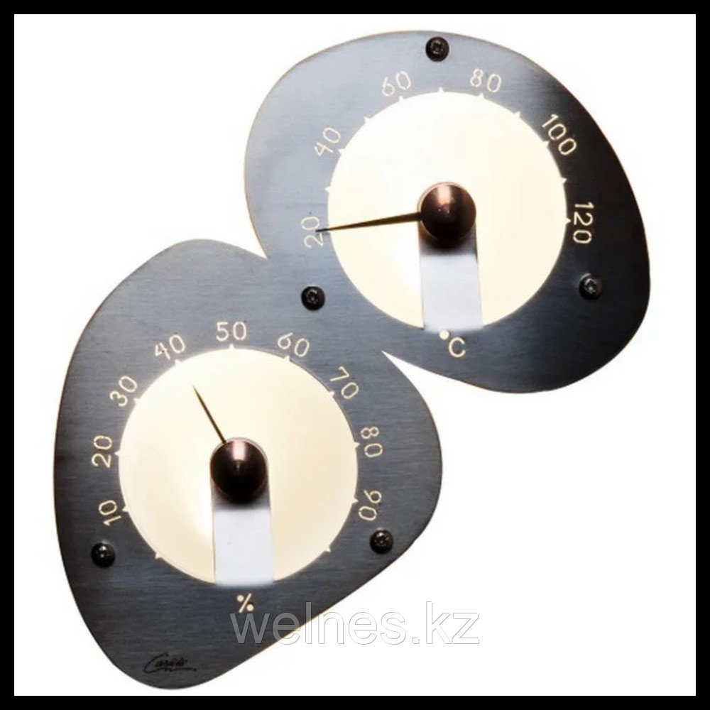 Гигрометр-термометр Cariitti (с подсветкой) для финской сауны (нерж. сталь, требуется 2 оптоволокна D=2-4 мм)