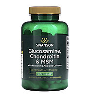 Swanson глюкозамин, хондроитин и мсм с гиалуроновой кислотой и коллагеном, 90 капсул