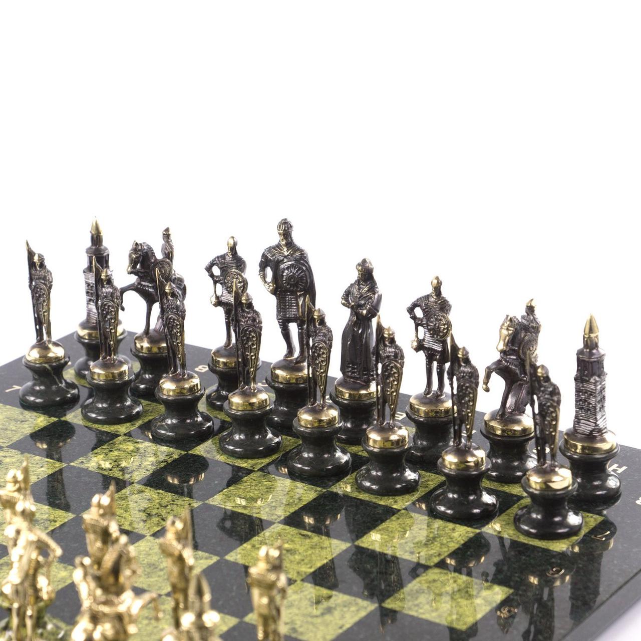Подарочные шахматы "Русские воины" фигуры бронзовые на подставках из камня 44х44 см - фото 4 - id-p88219444