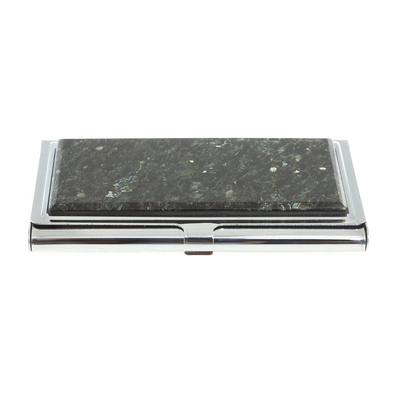 Карманная визитница металлическая для пластиковых карт с накладкой из камня мусковит цвет серебро - фото 3 - id-p94898389