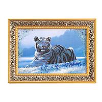 Картина с каменной крошкой "Белый тигр" багет 13х18 см 122618