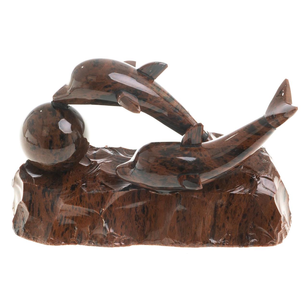 Декоративная фигурка "Пара дельфинов" камень обсидиан - фото 1 - id-p96137604