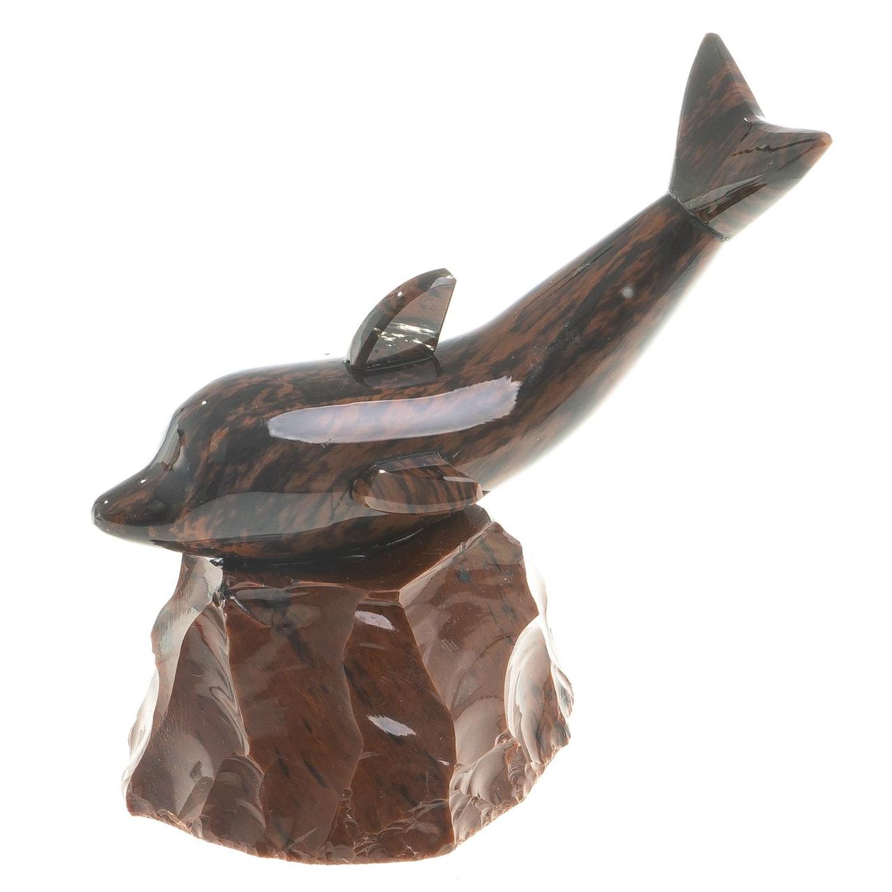 Декоративная фигурка "Дельфин" камень обсидиан коричневый - фото 1 - id-p96137605