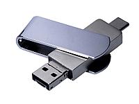 USB 2.0-флешка на 32 Гб поворотный механизм, c дополнительным разъемом Micro USB с одноцветным металлическим