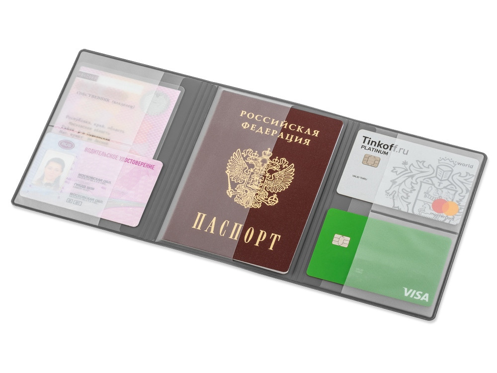 Обложка на магнитах для автодокументов и паспорта Favor, темно-серая - фото 2 - id-p112103608