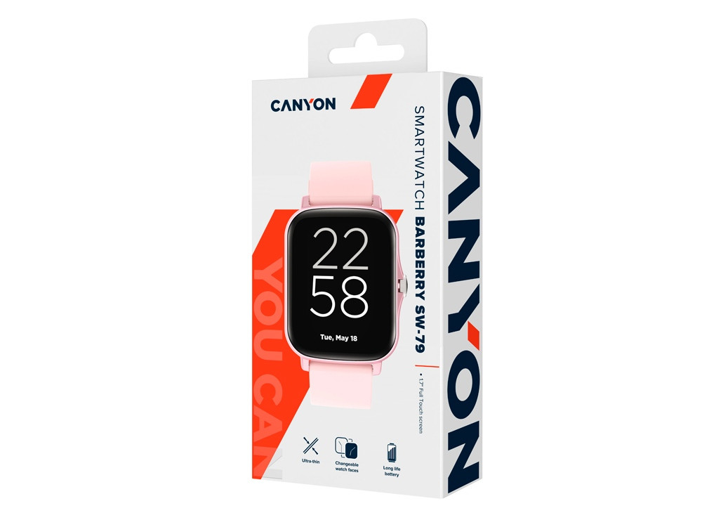 Умные часы CANYON Barberry SW-79, IP 67, BT 5.1, сенсорный дисплей 1.7, розовый - фото 6 - id-p112104103