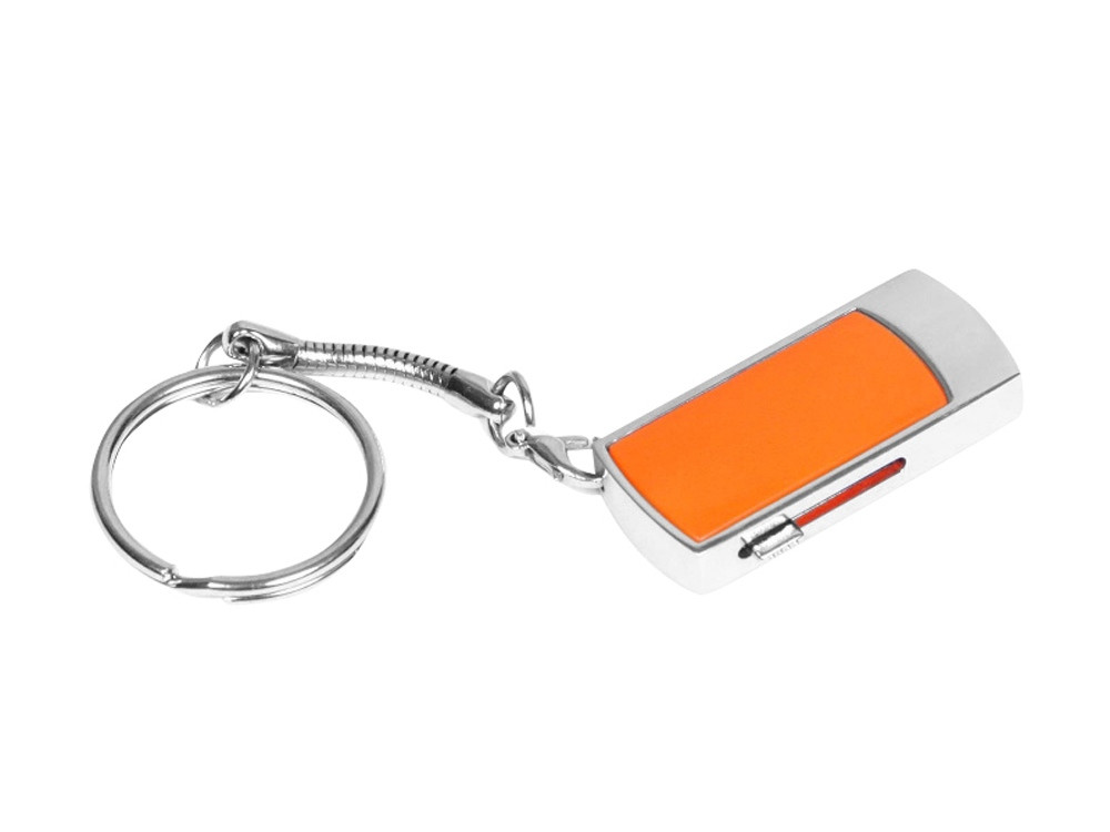 Флешка прямоугольной формы, выдвижной механизм с мини чипом, 16 Гб, оранжевый/серебристый - фото 1 - id-p112101081
