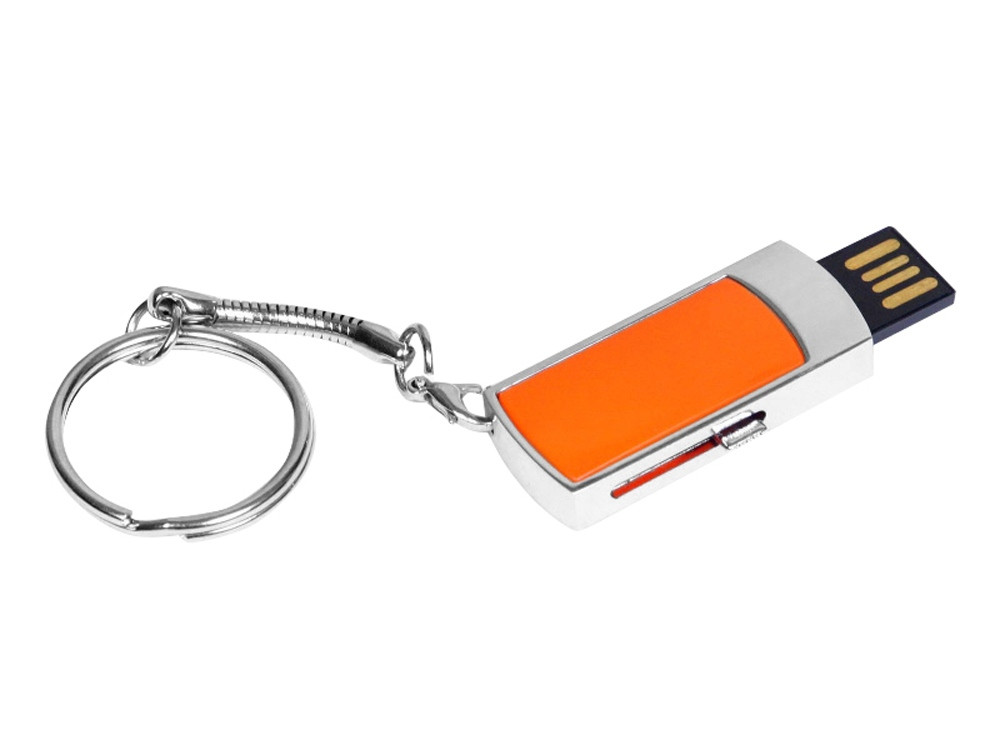 Флешка прямоугольной формы, выдвижной механизм с мини чипом, 16 Гб, оранжевый/серебристый - фото 2 - id-p112101081