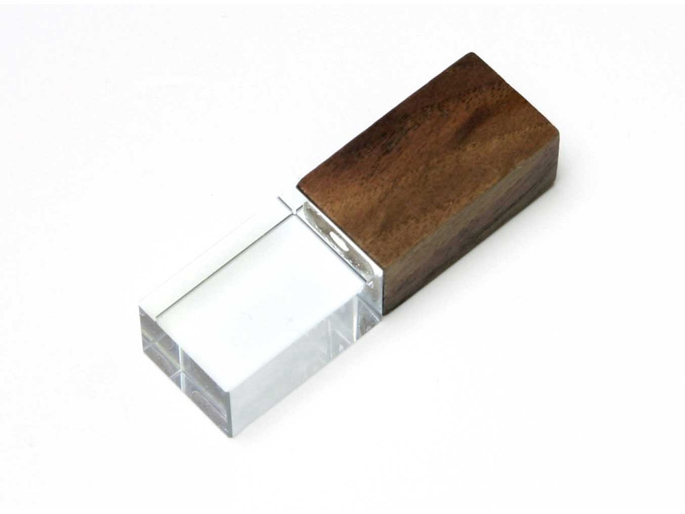 USB-флешка на 64 ГБ прямоугольной формы, под гравировку 3D логотипа, материал стекло, с деревянным колпачком - фото 1 - id-p112102498
