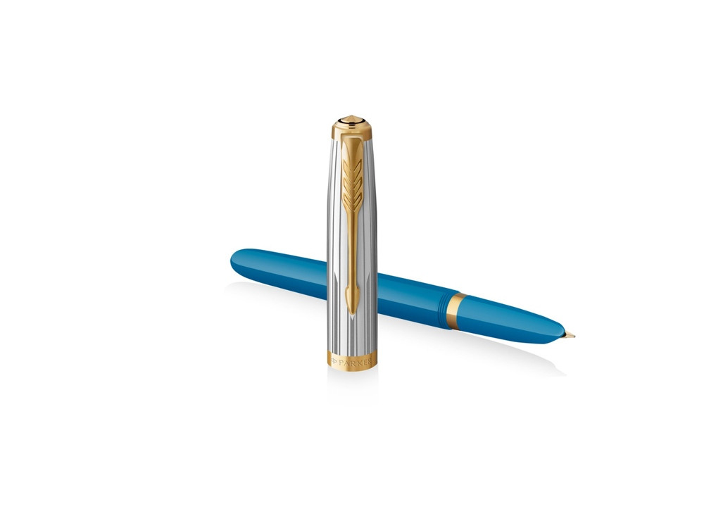 Перьевая ручка Parker 51 Premium Turquoise GT перо; M/F, чернила: Black,Blue, в подарочной упаковке. - фото 3 - id-p112104347