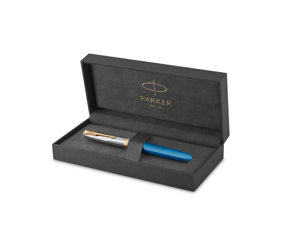 Перьевая ручка Parker 51 Premium Turquoise GT перо; M/F, чернила: Black,Blue, в подарочной упаковке. - фото 6 - id-p112104347