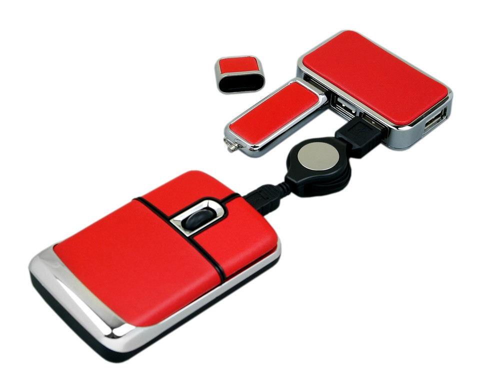 Подарочный набор USB-SET в кожанном исполнении в коробочке на 4 Гб, красный - фото 2 - id-p112102656