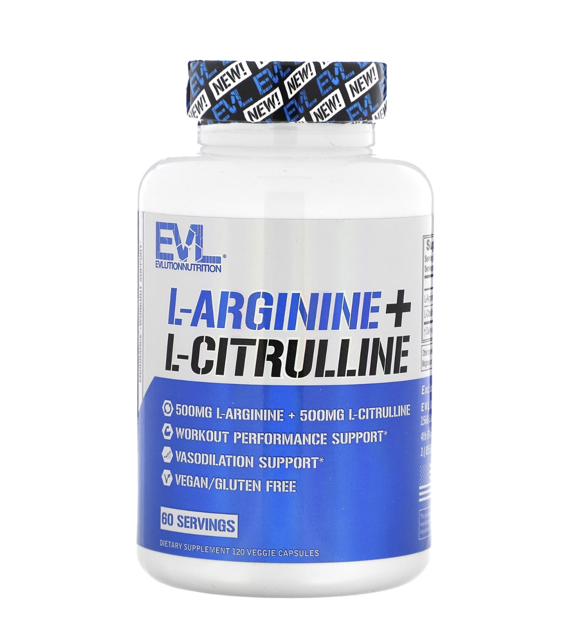 EVLution nutrition L-аргинин + L-цитруллин, 120 растительных капсул - фото 1 - id-p112108097