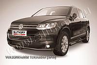 Защита переднего бампера d76 черная Slitkoff для Volkswagen Touareg (2010-2014)