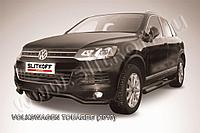 Защита переднего бампера d57 волна черная Slitkoff для Volkswagen Touareg (2010-2014)