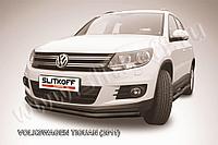 Защита переднего бампера d57 черная Slitkoff для Volkswagen Tiguan (2011-2016)