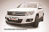 Защита переднего бампера d57+d42 двойная черная Slitkoff для Volkswagen Tiguan (2011-2016)