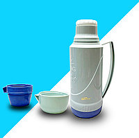 Вакуумный термос со стеклянной колбой с крышкой-кружкой 1,8 л голубой