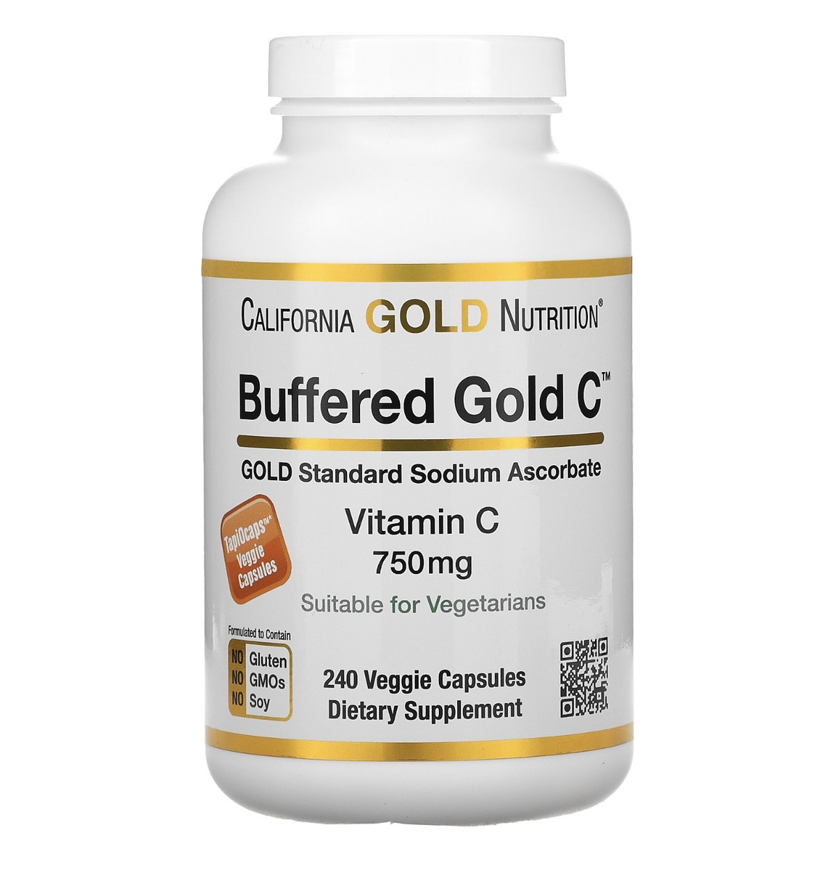 California gold nutrition буферизированный витамин С, акорбат натрия, 750мг, 240 растительных капсул - фото 1 - id-p112134946