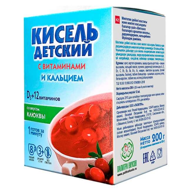 Витошка Кисель детский с витаминами и кальцием со вкусом клюквы D3+12 , 8пак по 25гр. - фото 1 - id-p112135003