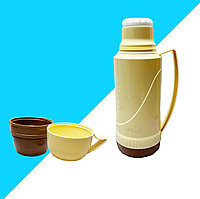 Вакуумный термос со стеклянной колбой с крышкой-кружкой 1,8 л бежевый