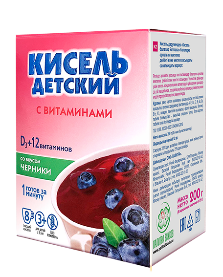 Витошка Кисель детский с витаминами и кальцием со вкусом черники D3+12 ,  8 пак по 25гр.