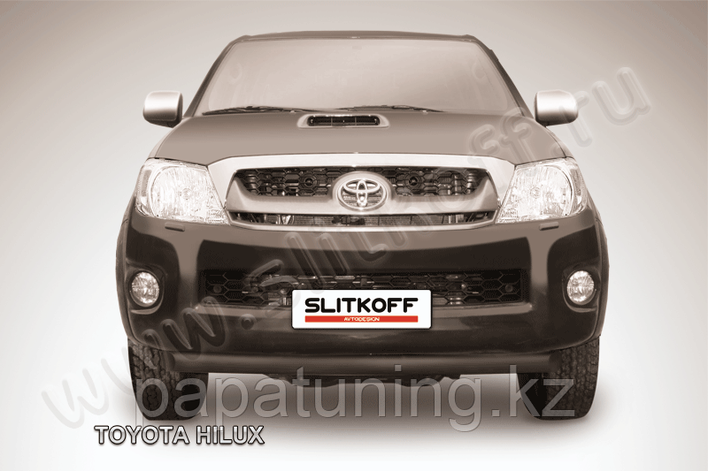 Защита переднего бампера d57 радиусная черная Slitkoff для Toyota Hilux (2005-2010) - фото 1 - id-p112090200