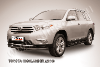 Защита переднего бампера d57 длинная черная Slitkoff для Toyota Highlander (2010-2014)