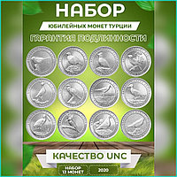 Набор монет "Птицы Анатолии" 1 куруш 2020 г. (Турция) 12 шт.