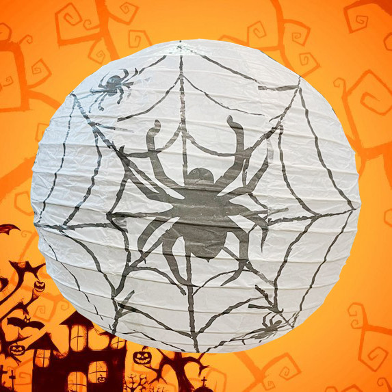 Бумажный подвесной фонарь на Хэллоуин с пауками складной 21 см