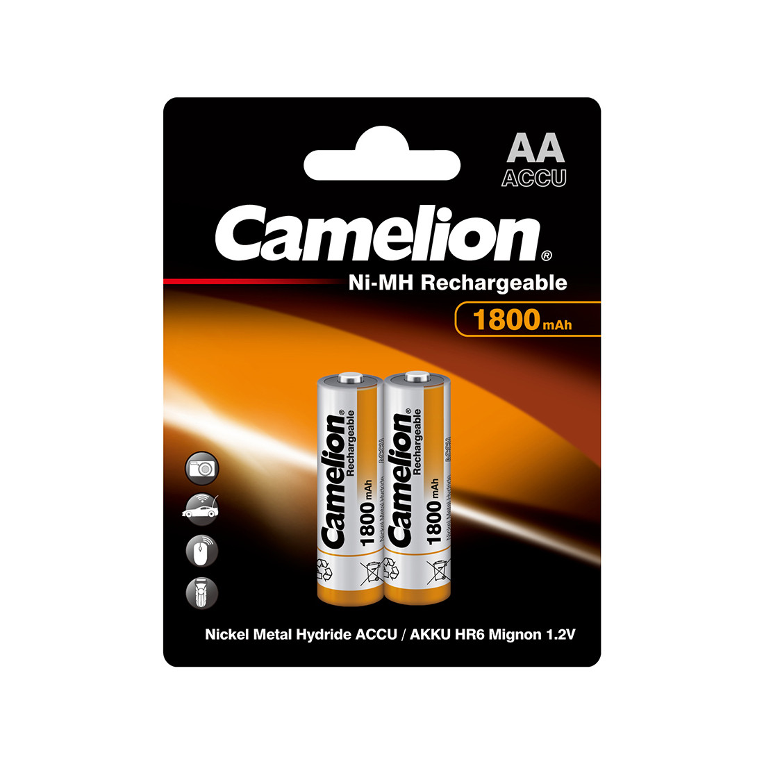 Аккумулятор, CAMELION, NH-AA1800BP2 , Rechargeable, AA, 1.2V, 1800 mAh, 2 шт., Блистер - фото 1 - id-p112146999