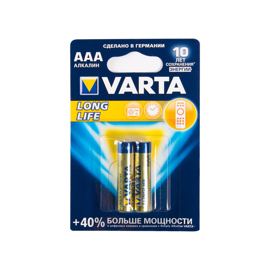 Батарейка, VARTA, LR03 Longlife Micro, AAA, 1.5 V, 2 шт., Блистер - фото 1 - id-p112147526
