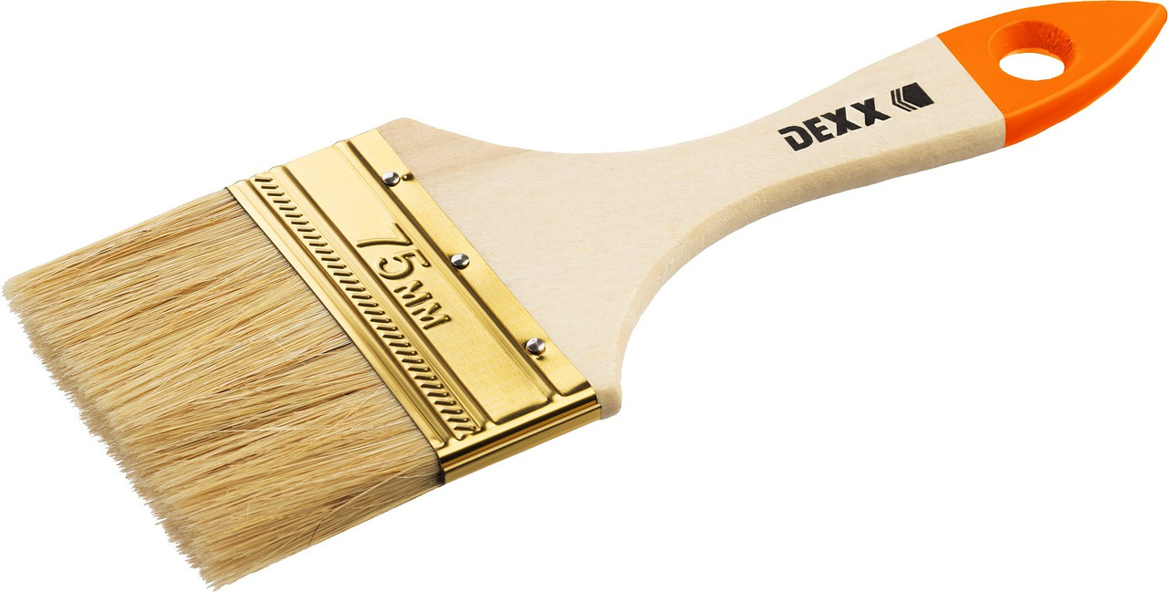 DEXX 75 мм, 3″ натуральная щетина, деревянная ручка, флейцевая, Плоская кисть (0100-075)